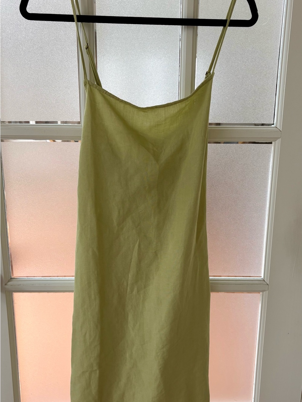 Light Green linen Slip Dress with Adjustable Straps